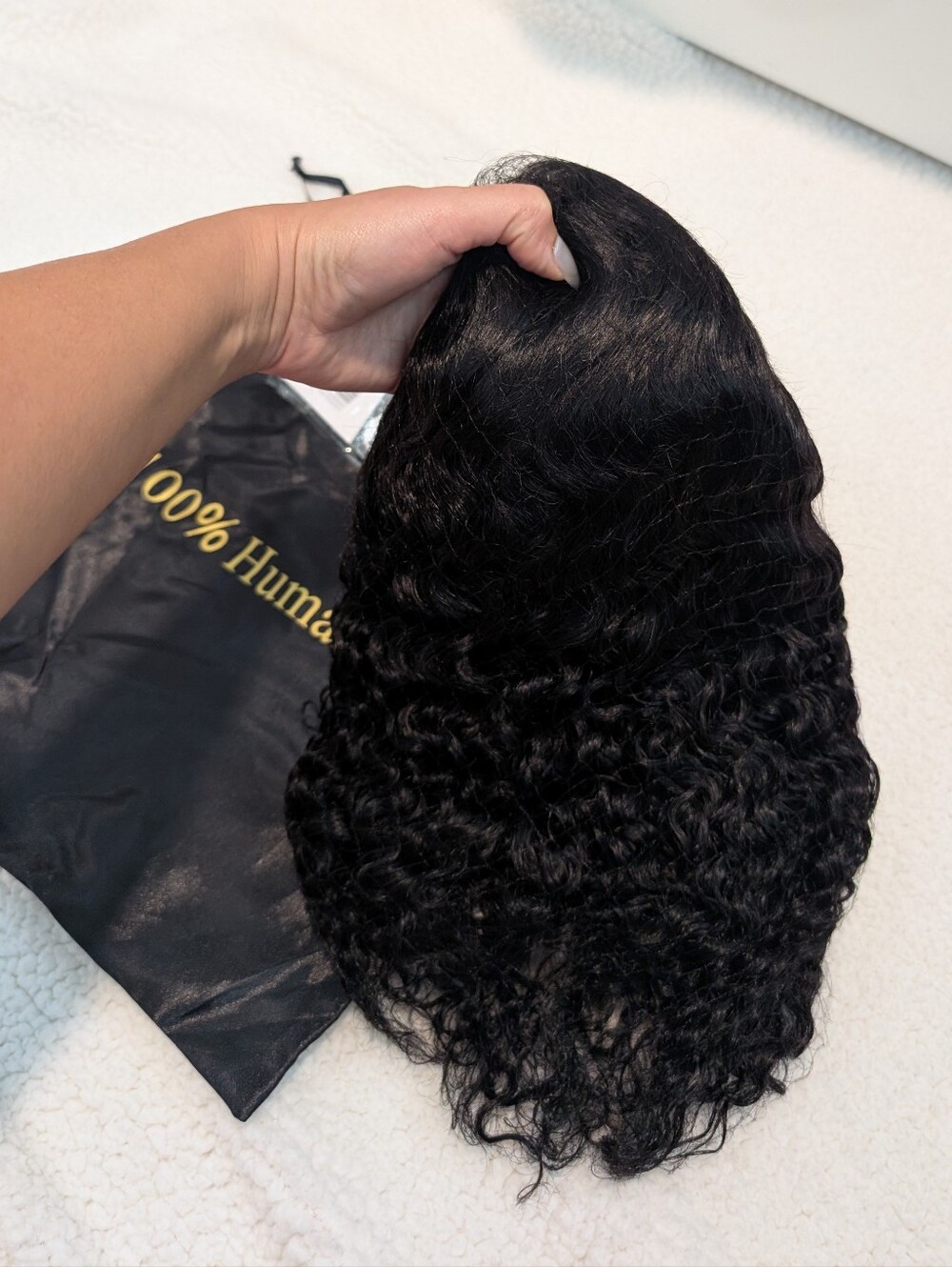 100% Human Hair Deep Wave Curly Lace Front Wig Black Natural Soft 11” NEW